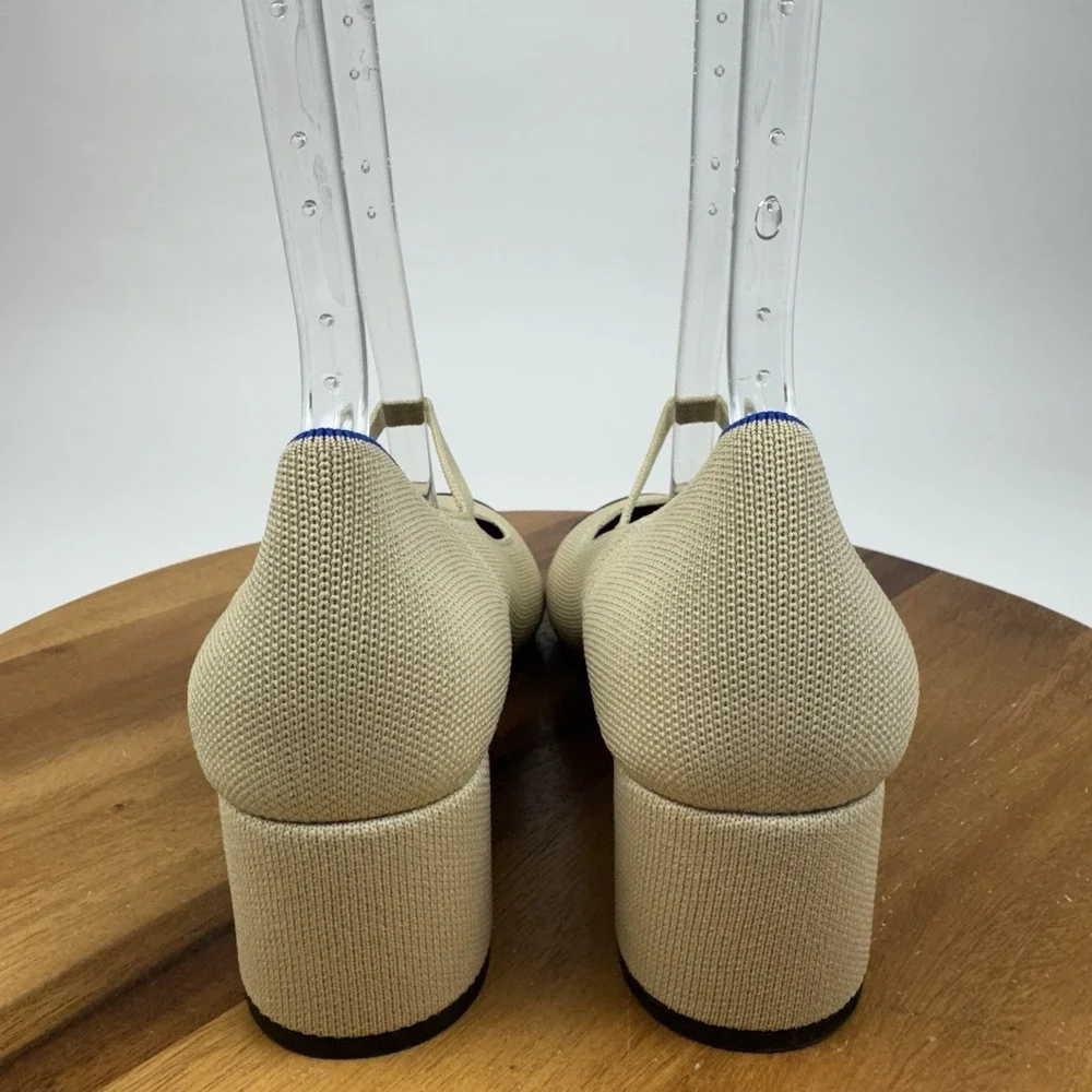 New NWOB Womens Rothys The Mary Jane Beige Knit Cap Toe Block Heels Size 10.5 M